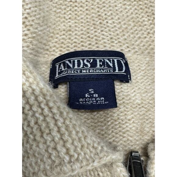 Lands End Women's Cardigan Sweater 8 Beige Wool Knit Sleeves Full Zip *DEFECTS* - Picture 2 of 14